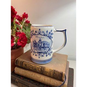 Vintage Delft Blue Heineken Mug Stein Draft Horses Windmill Holland